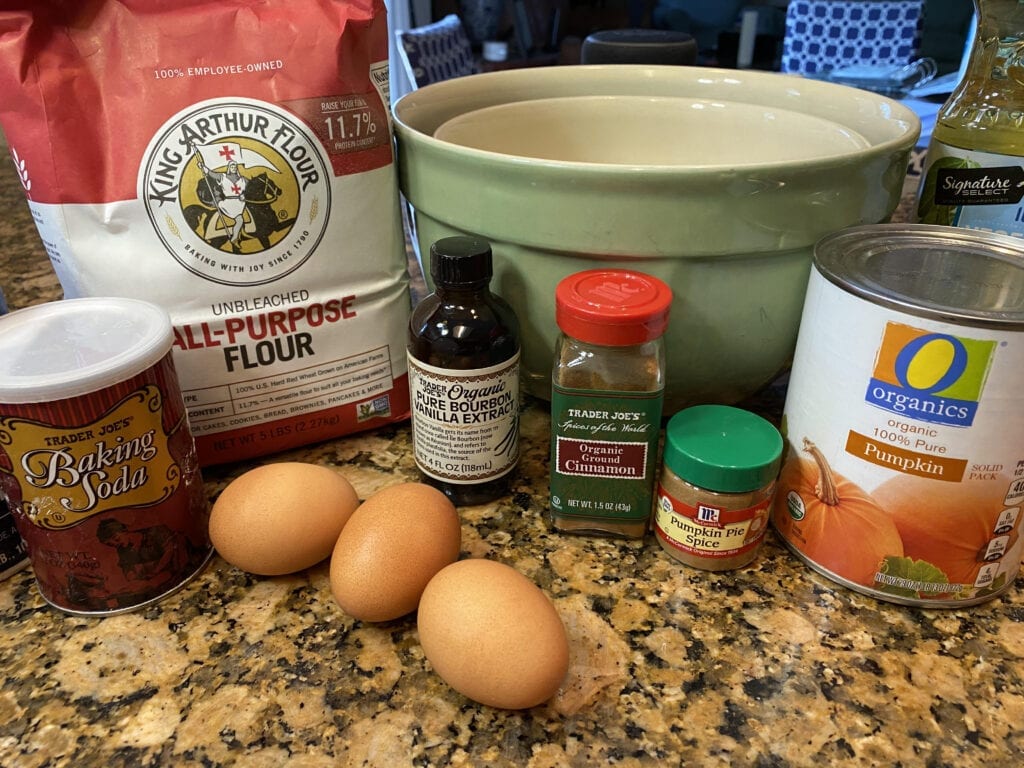The ingredients you need to make the Best Pumpkin Bread Ever.
