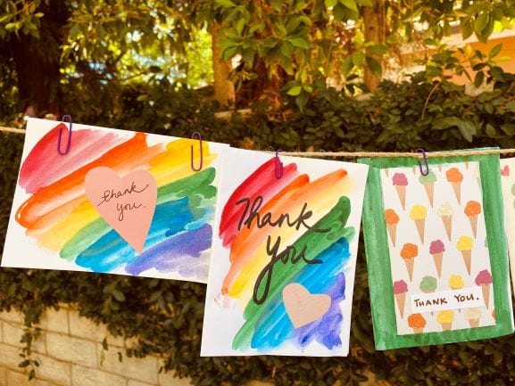 Rainbow colored thank you cards