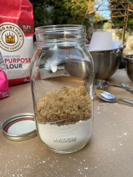 Brown sugar and cookie mix in a jar