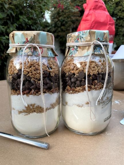 Two jars of cookie ingredients