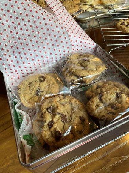 A tin box filled with cookies